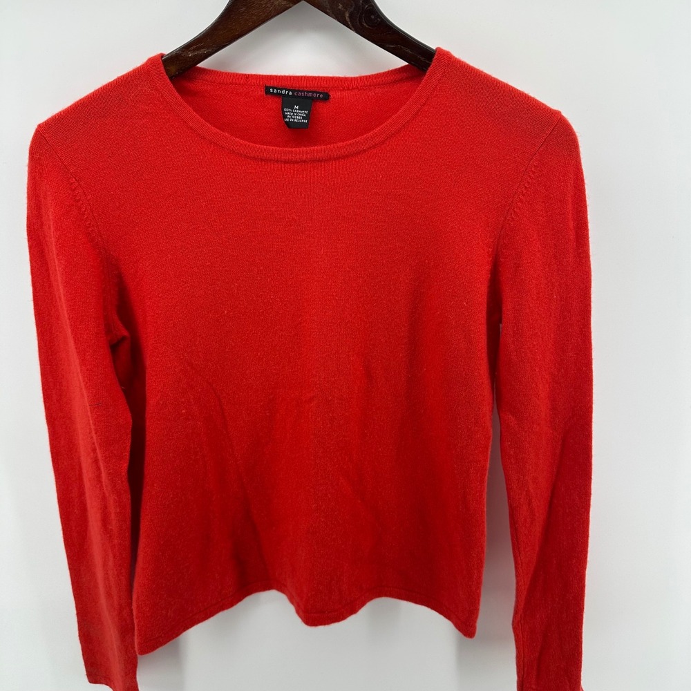 Sandra Cashmere Red 100% Cashmere Crewneck Sweater Womens Medium Long‎ Sleeve